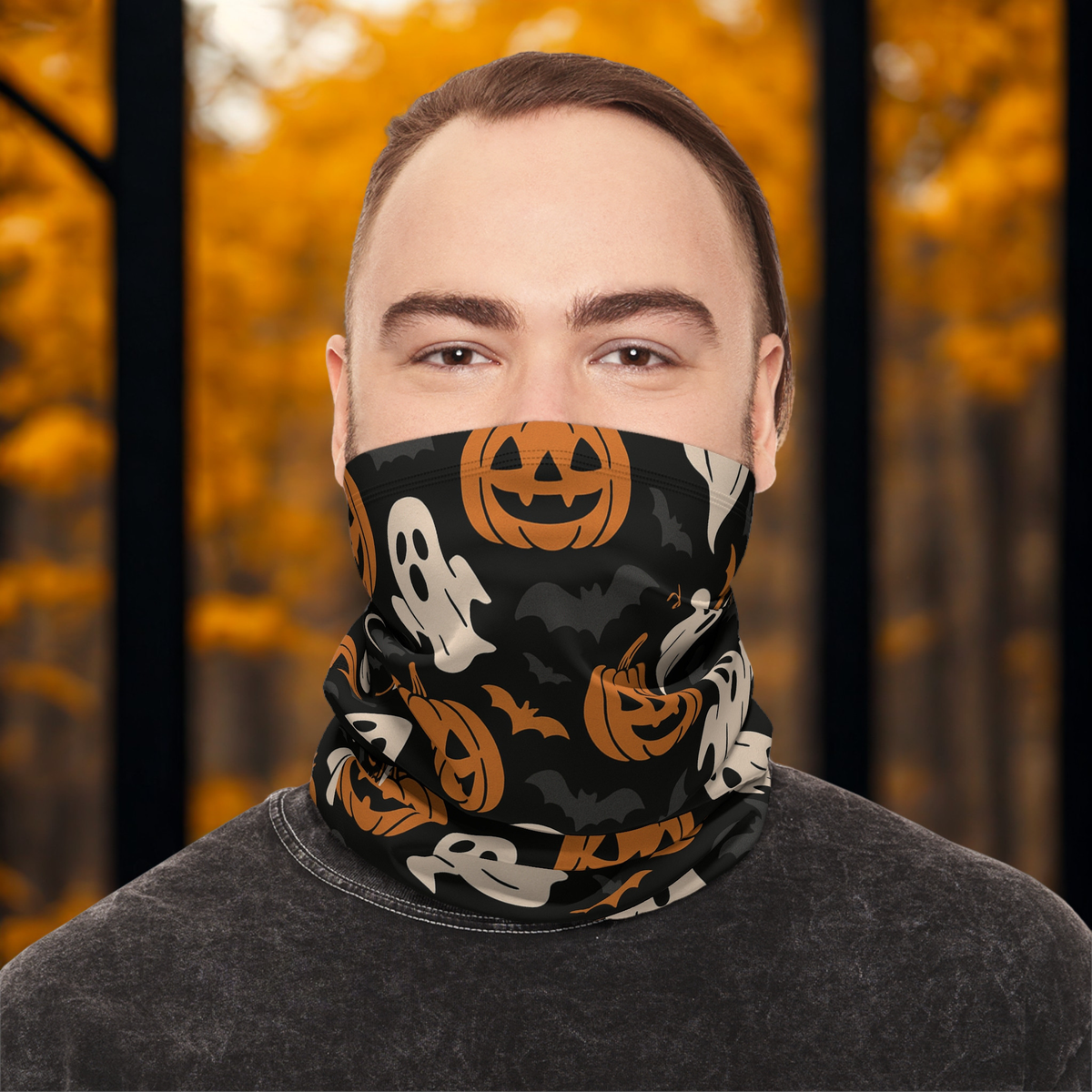 Halloween Neck Gaiter, Ghosts and Pumpkins, Spooky Accessory, Fall Fashion, Outdoor Fun, Gifts for Halloween