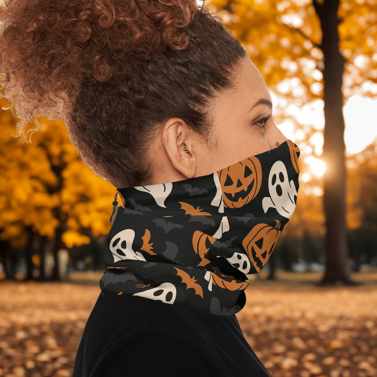 Halloween Neck Gaiter, Ghosts and Pumpkins, Spooky Accessory, Fall Fashion, Outdoor Fun, Gifts for Halloween