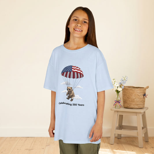 Kids Tee — Patriotic Parachute Bear "Celebrating 250 Years"
