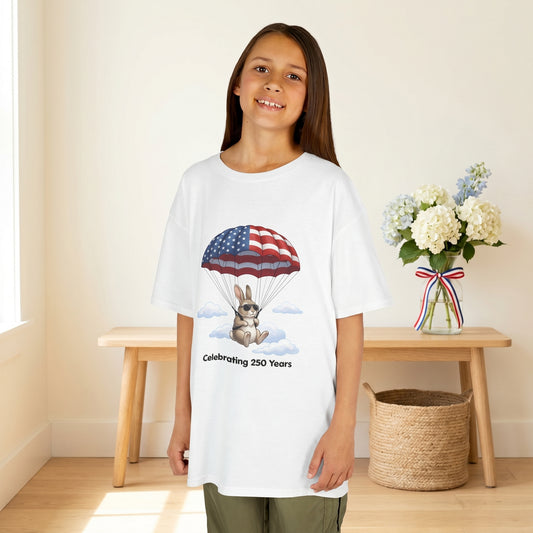 Kids Tee — Bunny with Parachute “Celebrating 250 Years”