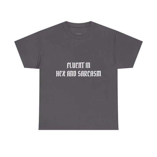 Fluent in Hex and Sarcasm Unisex Heavy Cotton Tee, Perfect for Geeky Humor Lovers, Halloween Apparel