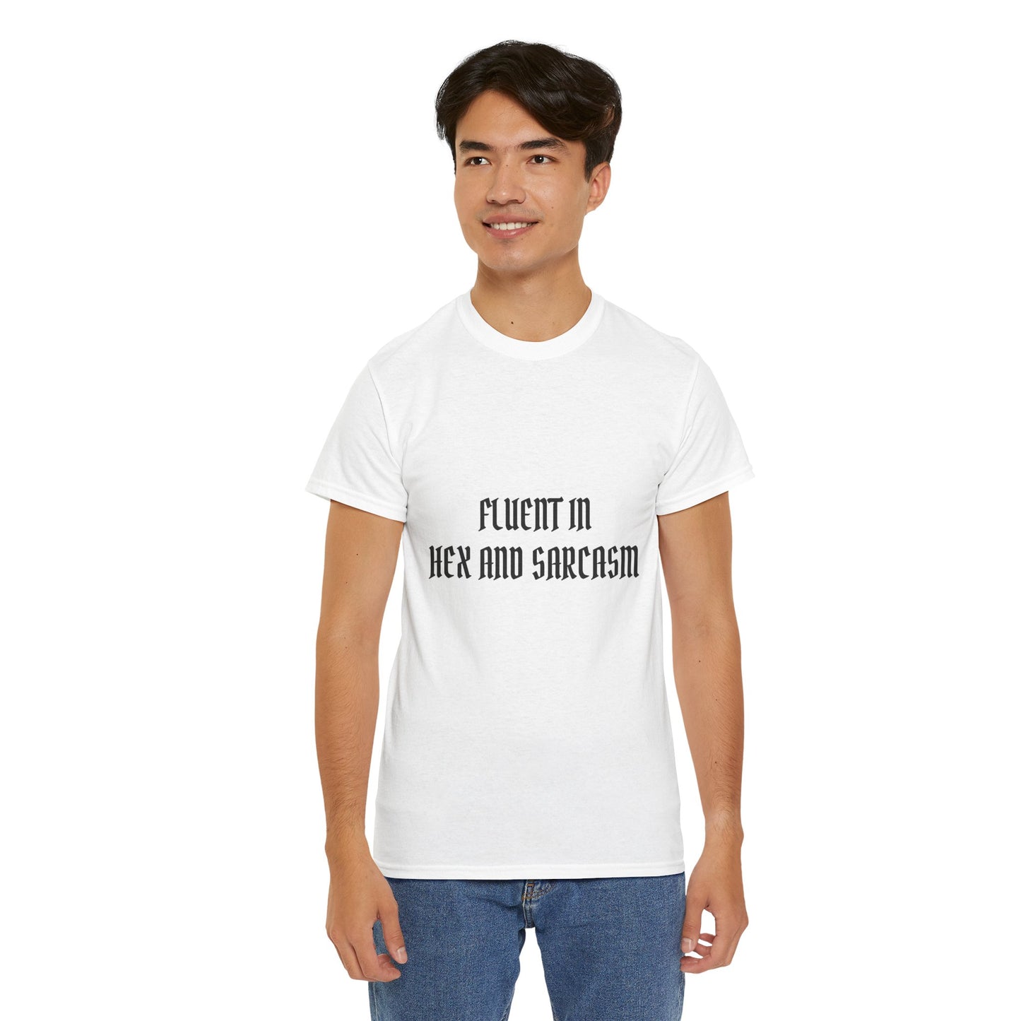 Fluent in Hex and Sarcasm Unisex Heavy Cotton Tee, Perfect for Geeky Humor Lovers, Halloween Apparel
