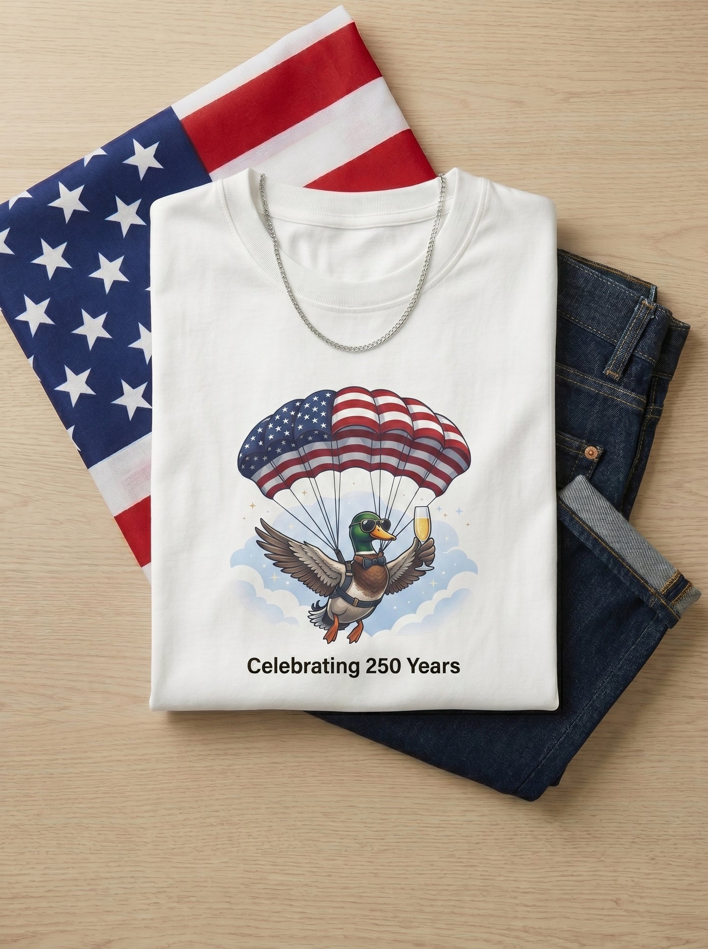 Duck Parachute T-Shirt – Celebrating 250 Years Patriotic Graphic Tee