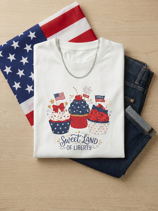 Patriotic Cupcakes T-Shirt — "Sweet Land of Liberty" 4th of July Tee
